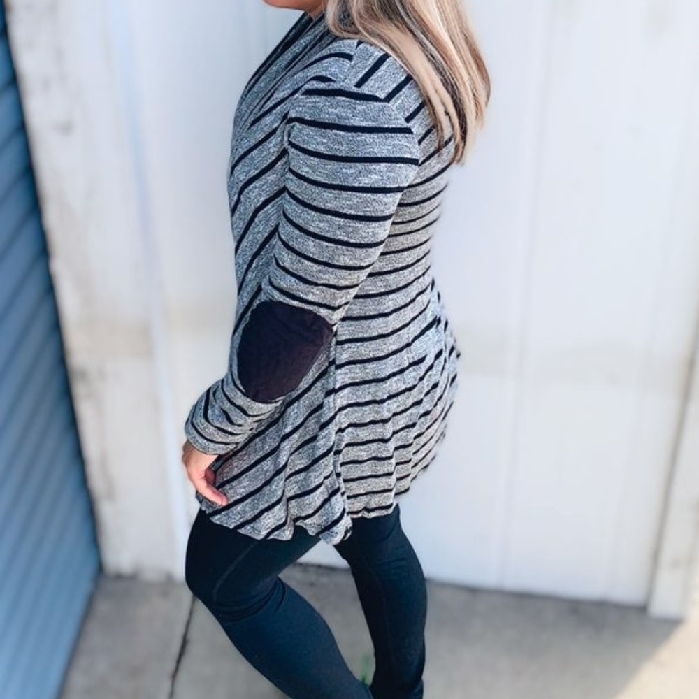 Stripe Black elbow patch Cardigan - Picture 2 of 5